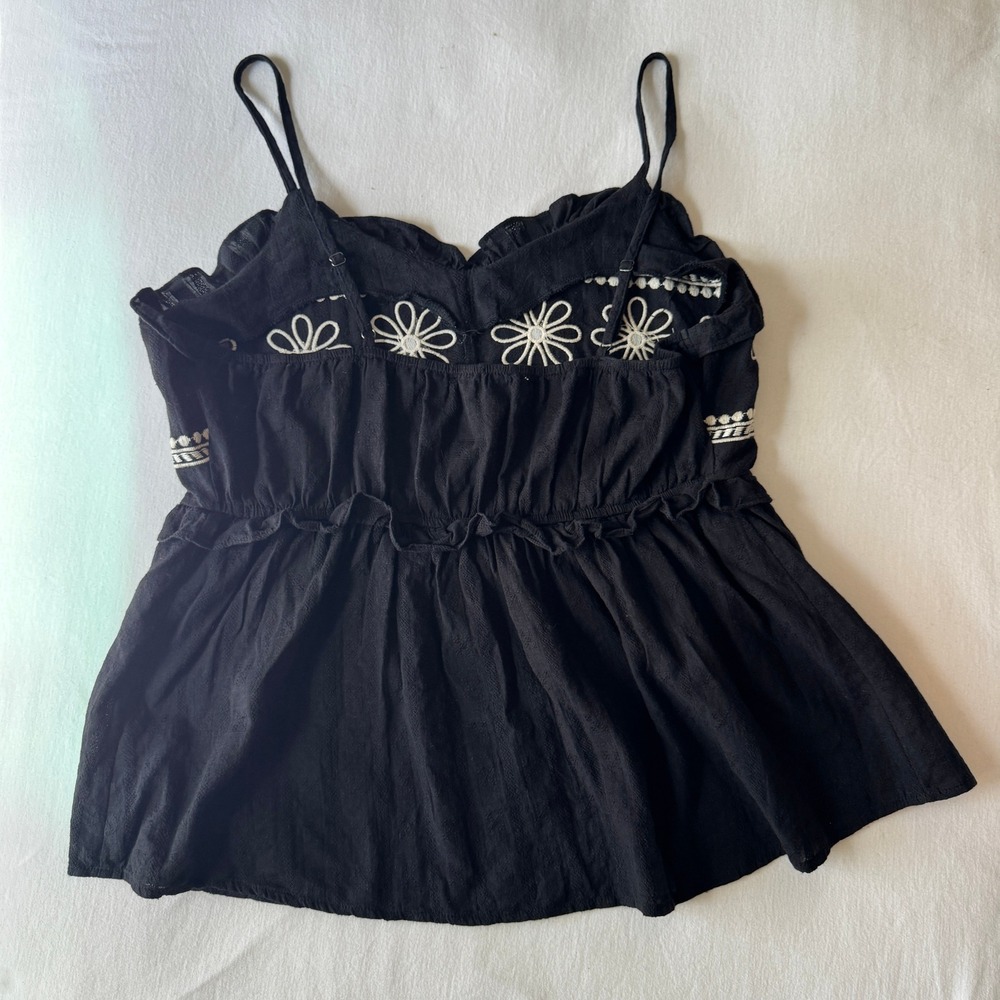 Floral Embroidered Cotton Babydoll Peplum Cami Top L Ruffle Boho Cottagecore - Picture 6 of 8